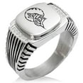 thumbnail image 1 of Tioneer Stainless Steel Howling Mad Wolf CZ Ribbed Needle Stripe Pattern Biker Style Polished Ring, 1 of 1