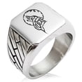 thumbnail image 1 of Stainless Steel Howling Mad Wolf Geometric Pattern Biker Style Polished Ring, 1 of 1