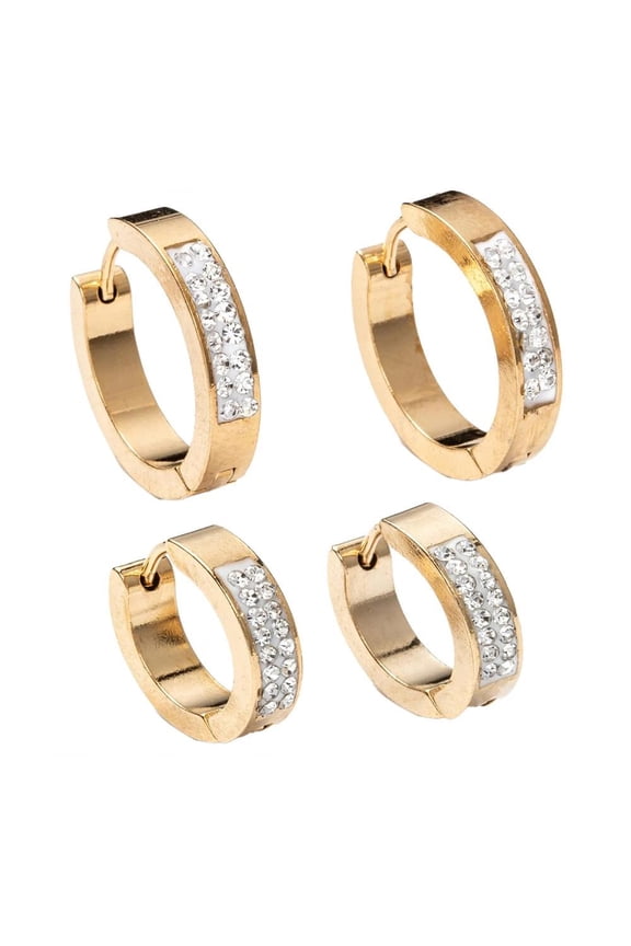Stainless Steel Huggie Hoop Earrings Clay Crystal Rhinestone Ring Gold Z331