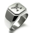 thumbnail image 1 of Tioneer Stainless Steel Huginn & Muninn Odin's Twin Ravens Engraved Square Flat Top Biker Style Polished Signet Ring, 1 of 1