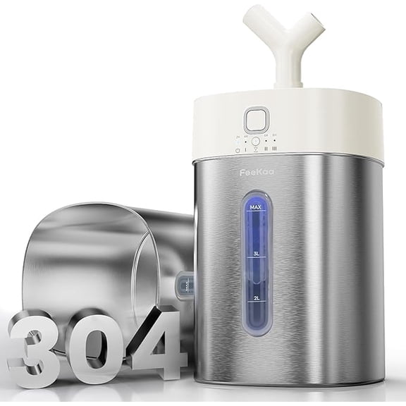 Stainless Steel Humidifier Dishwasher Safe, 4L/1Gal Cool Mist Humidifiers for Room Bedroom, Easy Clean Humidifier Large Room, Humidifiers for Baby Nursery Living Room Office Plant, White