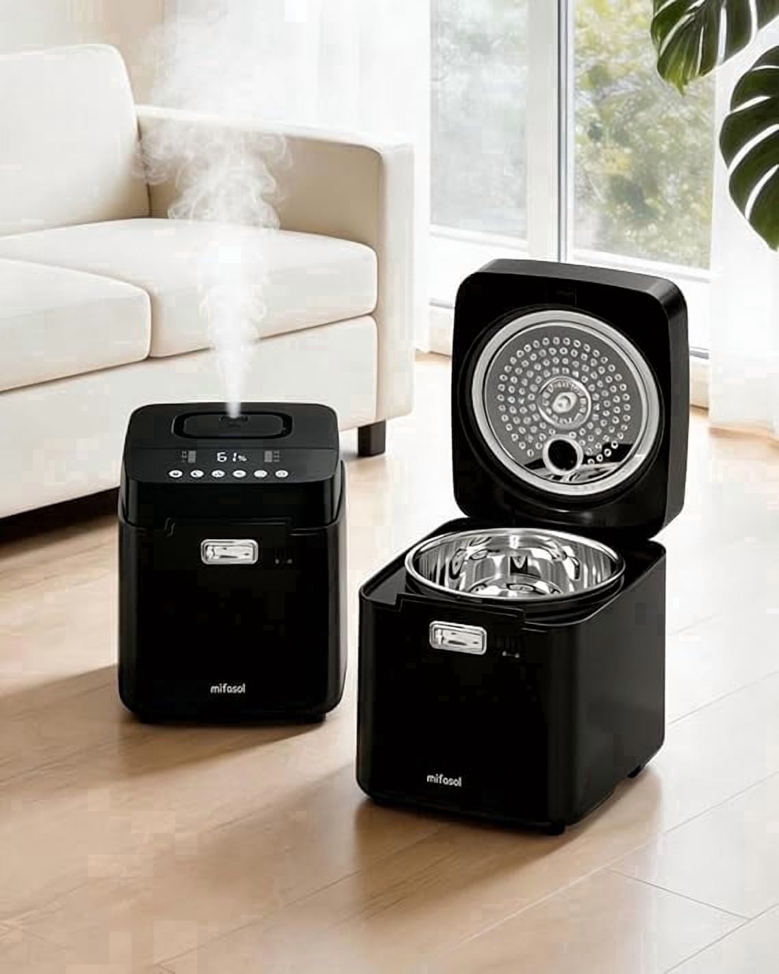 Stainless Steel Humidifier for room, 3.3L Warm Mist Humidifiers for Bedroom, Easy Clean Steam Humidifiers for Home, Dishwasher Safe Humidifier Large Room, Black