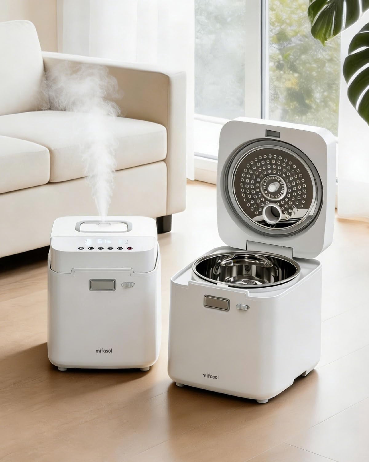 Stainless Steel Humidifier for room, 3.3L Warm Mist Humidifiers for Bedroom, Easy Clean Steam Humidifiers for Home, Dishwasher Safe Humidifier Large Room, White