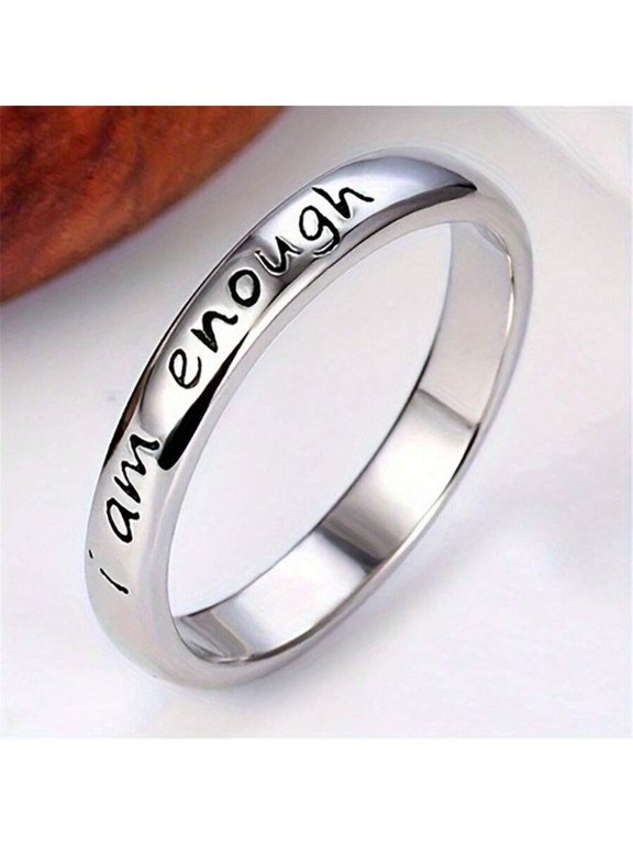 Stainless Steel I Am Enough Inspirational Band Ring Silver