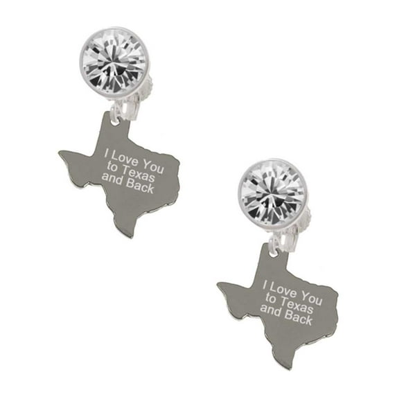 Stainless Steel I Love You to Texas - Clear Crystal Clip On Earrings