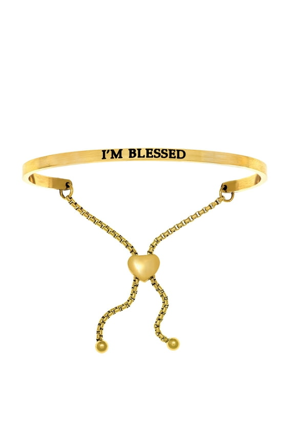 Stainless Steel IM BLESSED Diamond Accent Adjustable Bracelet