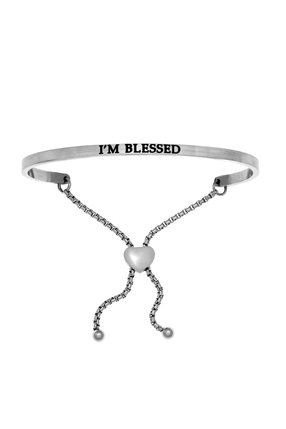 Stainless Steel IM BLESSED Diamond Accent Adjustable Bracelet