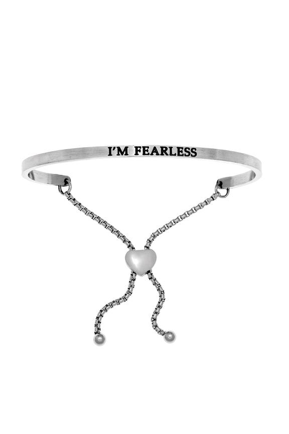 Stainless Steel IM FEARLESS Diamond Accent Adjustable Bracelet