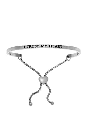 Stainless Steel I TRUST MY HEART Diamond Accent Adjustable Bracelet