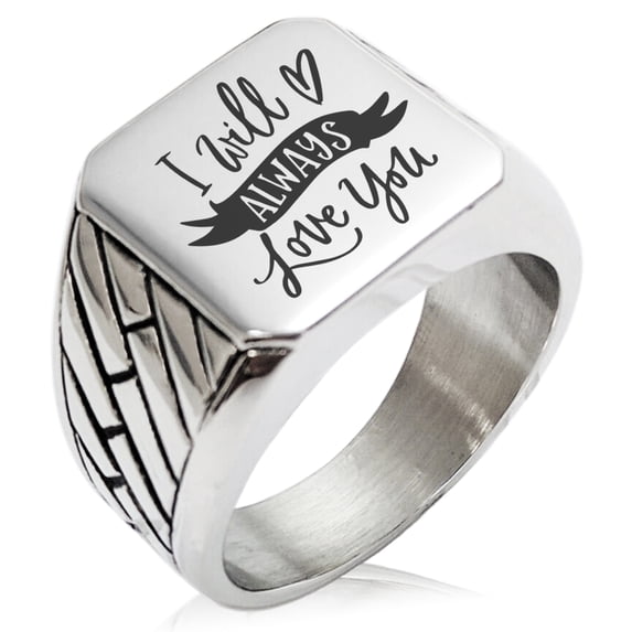 Stainless Steel I Will Always Love You Geometric Pattern Biker Style Polished Ring