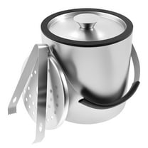 Stainless Steel Ice Bucket 2L Large Capacity Double Wall Insulated Ice Cube Bucket Container with Clip Strainer Lid and Handle for Party