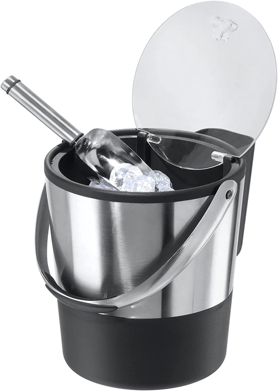 Stainless Steel Ice Bucket with Integrated Scoop Holder, Double-Walled Insulated Ice Bucket with Lid & Scoop, Modern Black & Silver Bar Tool for Party
