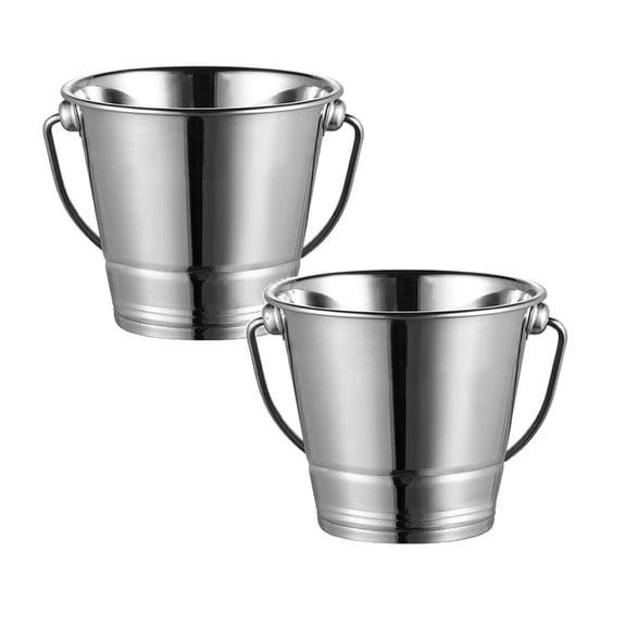 Stainless Steel Ice Bucket, Portable Thickened Champagne Wine Chiller Tub, Reusable Red Wine Champagne Bucket with Handle for Bar, Party, BBQ, KTV, Indoor and Outdoor Use,Silver-2pcs
