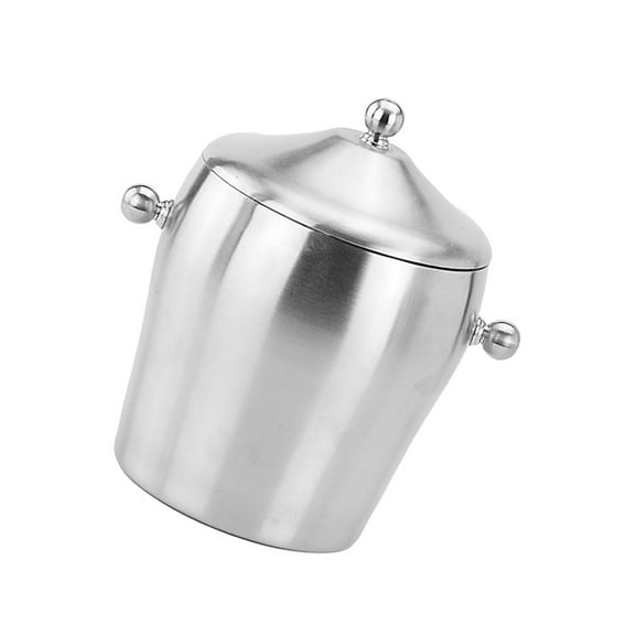 Stainless Steel Ice Bucket with Lid Double-handle Drum Shape Ice Container Insulation Bucket (1.2L)