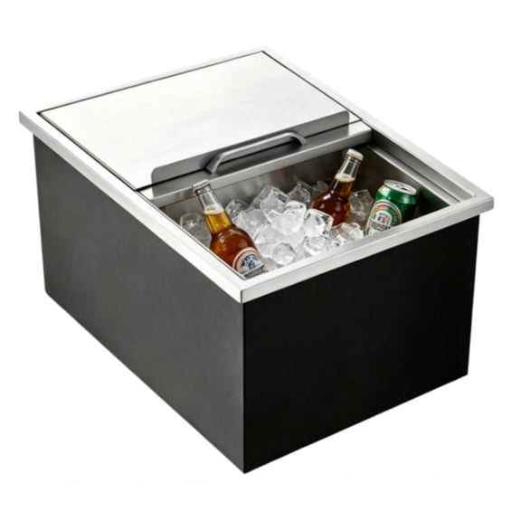 Stainless Steel Ice Chest Drop-In Large Capacity for Kitchen or Bar with Sliding Lid and Drain Pipe Set, Commercial Insulated Bin Keeps Ice Cold for 24 Hours Perfect for Parties BBQs