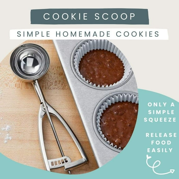 2 Tablespoon Ice Cream Cookie Scoop Stainless Steel, Trigger Release for Uniform Portions Dessert Baking, Silver