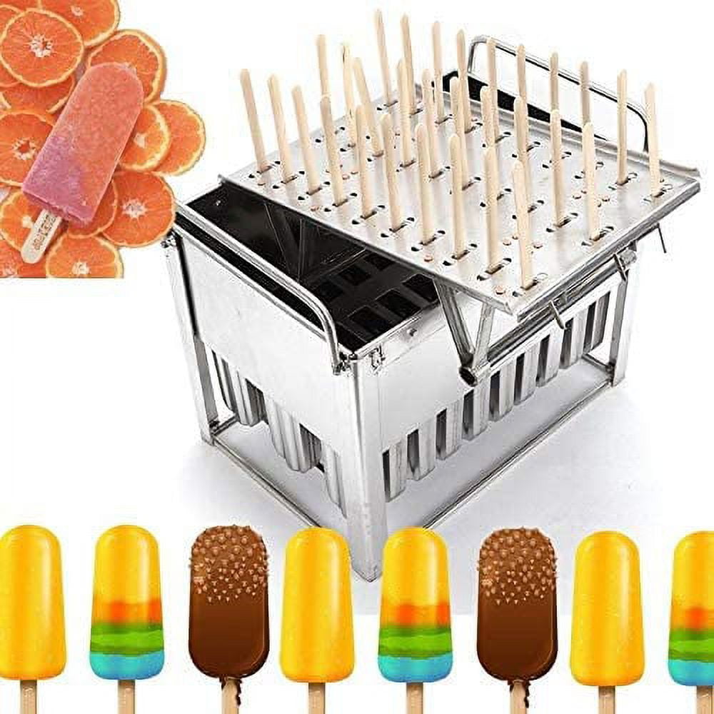 WICHEMI Stainless Steel Popsicle Molds Commercial Ice Pop Molds 20PCS  2-IN-1 Metal Ice Lolly Popsicle Mould Ice Cream Maker Mold Stick Holder  with Lid