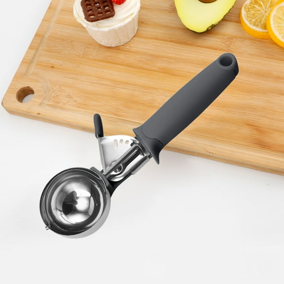 Stainless Steel Ice Cream Scoop | Ergonomic Release, Comfortable | Multi-Purpose Melon Baller, Meatball Scoop | Silver, Pink, Black, Blue, Green | 21.5x6x2cm | Easy to Clean | Perfect for Desserts