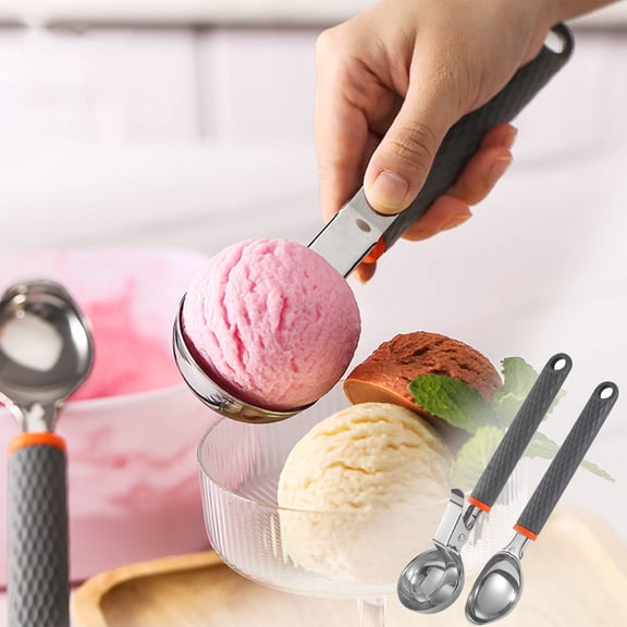 Stainless Steel Ice Cream Scoop, Ice Cream Fruit Watermelon Press Scoop Featuring Easy Press Design for Smooth Ice Cream and Fruit Balls, Reusable Kitchen Utensil for Home and Party Use Blahzhy