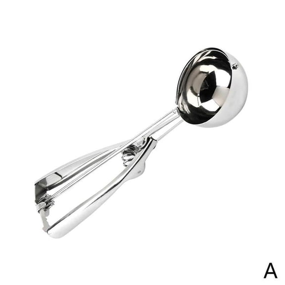 Stainless Steel Ice Cream Spoon Spring Trigger Cookie Scoop Kitchen Tool T1Q8