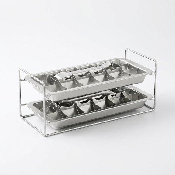 Stainless Steel Ice Cube Tray 2 Pack, 36-Cavity Large Capacity with Storage Rack