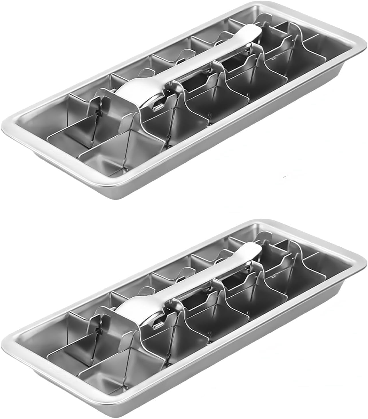 Stainless Steel Ice Cube Trays for Freezer with Easy Lever Release, Durable Metal Ice Cube Mold for Cocktails & Drinks, Reusable Ice Maker for Home, Bar & Kitchen Accessories (2)