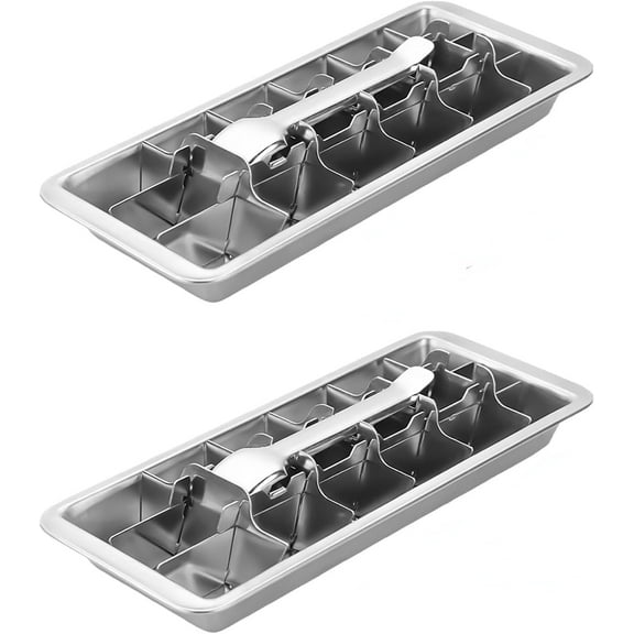 Stainless Steel Ice Cube Trays for Freezer with Easy Lever Release, Durable Metal Ice Cube Mold for Cocktails & Drinks, Reusable Ice Maker for Home, Bar & Kitchen Accessories (2)