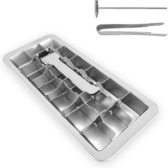 Stainless Steel Ice Cube Trays for Freezer, Metal Ice Tray with Lever, Vintage Inspired Icecube Tray, Retro Metalice Handle Made Icecubetray, Heavy Duty Metallic Icetray for Kitchen & Bar