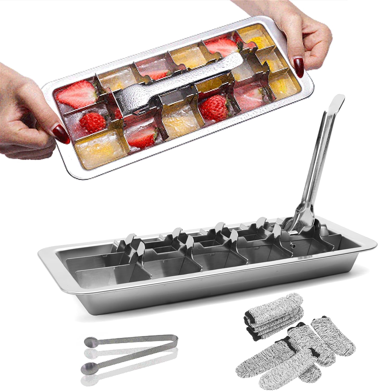 Stainless Steel Ice Cube Trays, Metal Ice Cube Trays for Freezer Vintage Inspired Design with Release Lever Remove Handle for Making Large Cubes Kitchen & Bar