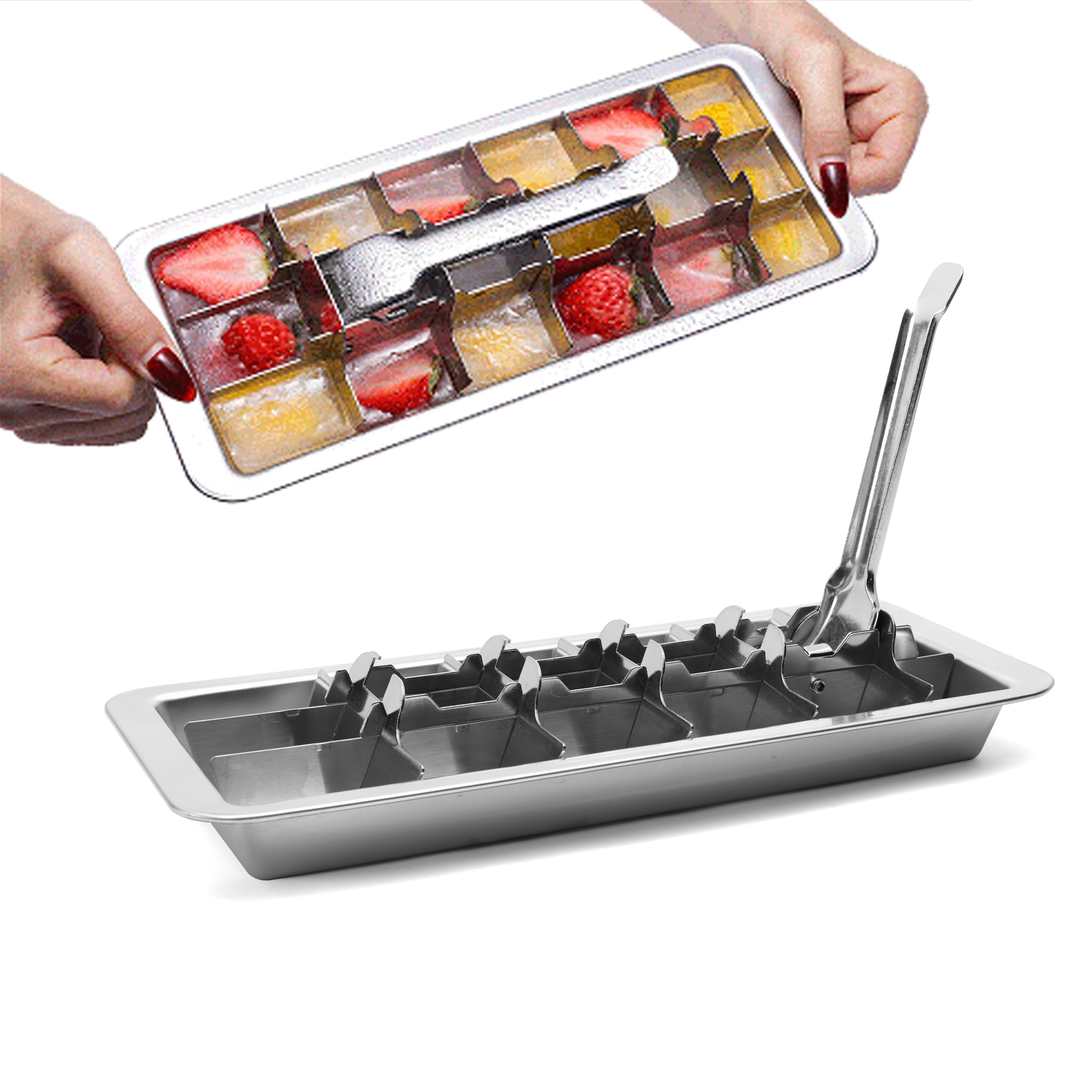 Stainless Steel Ice Cube Trays, Metal Ice Maker for Freezer Vintage Inspired Design with Release Lever Remove Handle for Making Large Cubes, Home and Kitchen & Bar Essentials