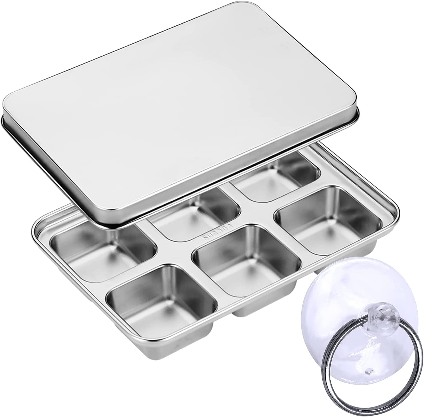 Stainless Steel Ice Cube Tray with Suction Cup Lid for Easy Release