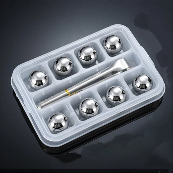 Stainless Steel Ice Cubes 8 Pcs Reusable Stones with Ice Tongs Chilling Stones for Beer Wine or Juice Stainless steel circular ice hockey 25MM-55MM