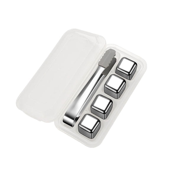 Stainless Steel Ice Cubes Reusable Chilling Stones with Silicone Clip for Drinks Home Bar Use(Silver,4PCS)