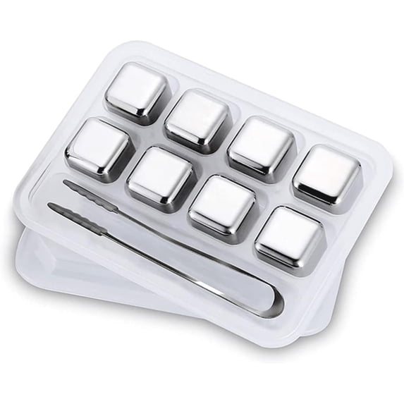 Stainless Steel Ice Cubes Reusable Ice Cubes with Ice Tongs Used for Cooling Whiskey,Beverage (Size : 8pcs)