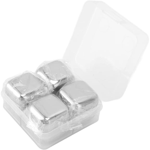 Stainless Steel Ice Cubes, Reuseable Polishing Whiskey Rocks Drink Fast Cooler Reusable Whiskey Stones with Tongs Freezer Storage Tray for Coolling Drink Wine Beers Beverages(4pcs Without Ice Tong)