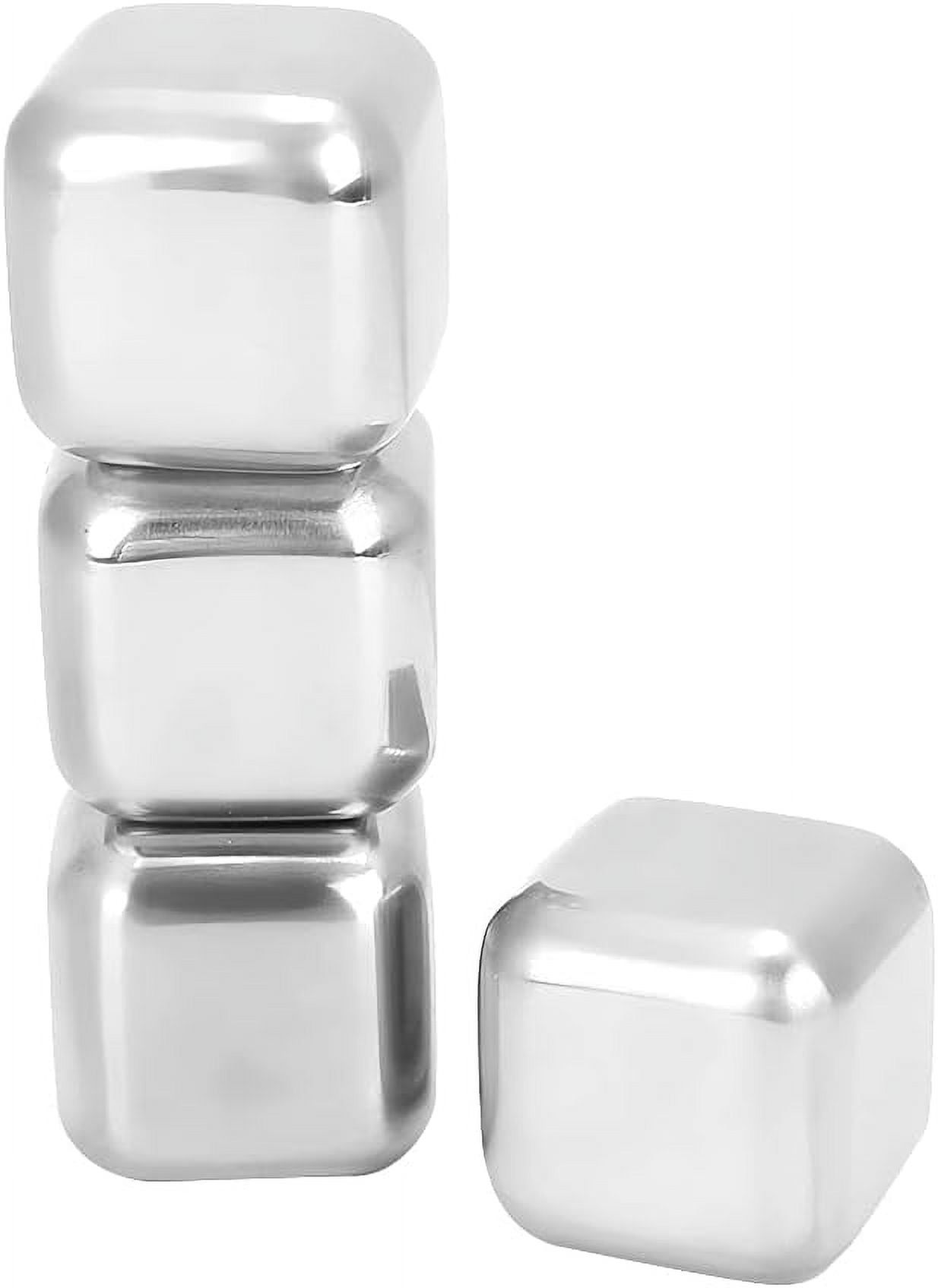 Stainless Steel Ice Cubes, Whiskey Stone Gift Stainless Steel Ice Cube Reusable Cooling Whiskey Ice Cube Metal Cooling Stone Beverage Wine Cabinet Freezer Storage Tray Freezer Bags (4 capsules)