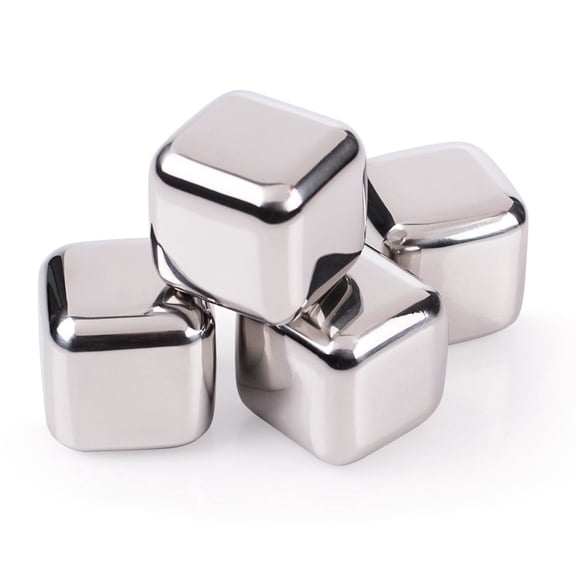 Stainless Steel Ice Cubes with Tray - Set of 4