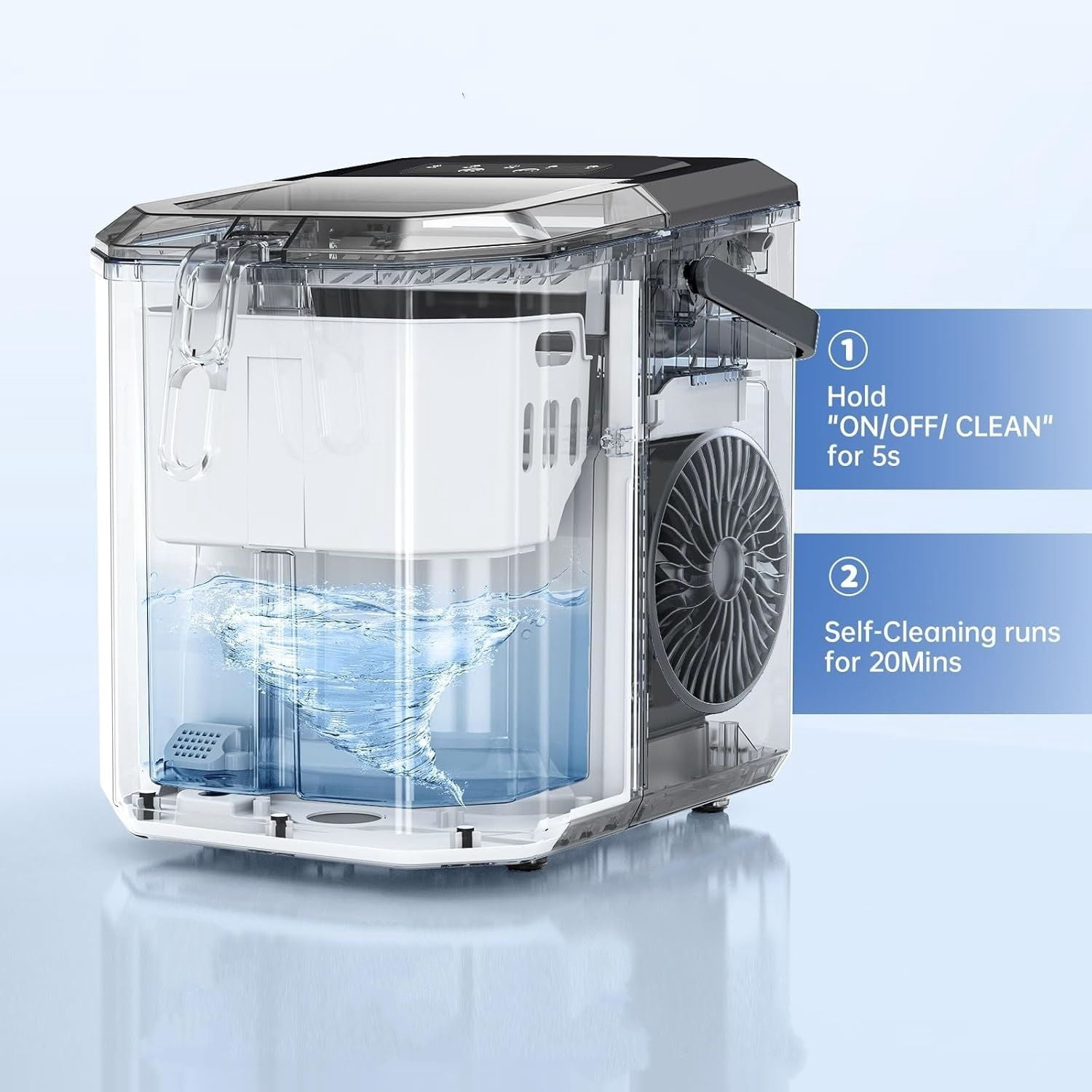 Stainless Steel Ice Maker, Self-Cleaning Ice Maker Machine, 12kg/24H, 2 Sizes 9 Ice Cube Ready in 6 Mins Ice Machine with Handle, Scoop & Basket, 1.5L Ice Cube Maker for Home/Kitchen/Office/Bar