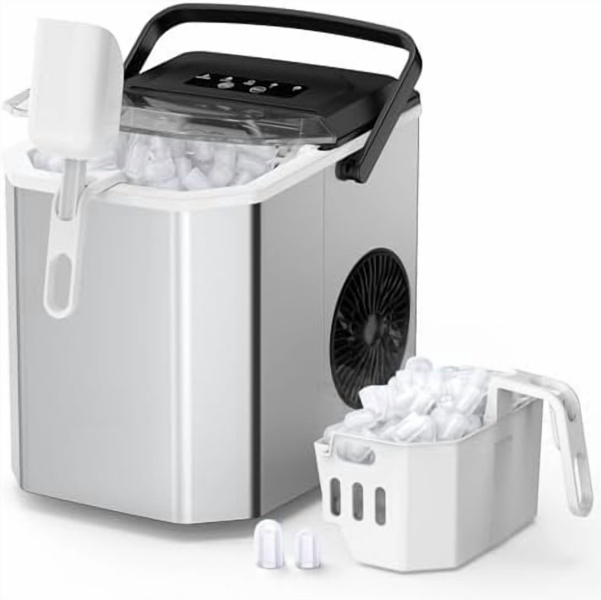 Stainless Steel Ice Maker, Self-Cleaning Ice Maker Machine, 12kg/24H, 2 Sizes 9   in 6 Mins Ice Machine with Handle, Scoop & Basket, 1.5L  Maker for /Kitchen/Office/Bar