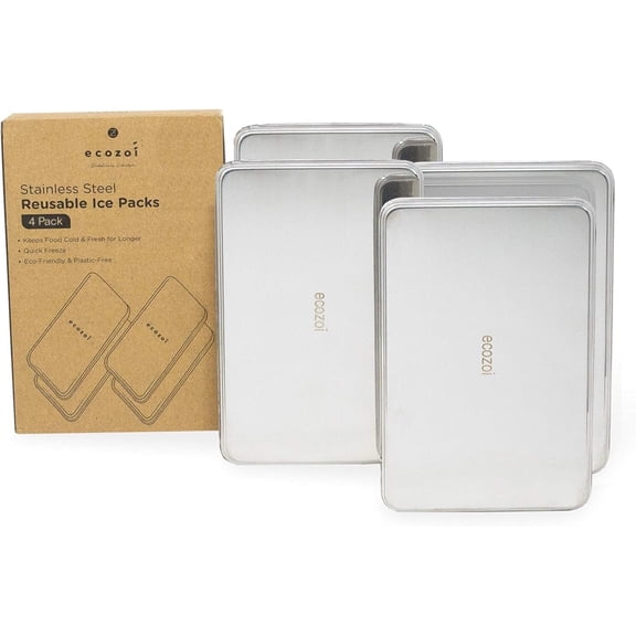 Stainless Steel Ice Packs For Lunch Boxes and Lunch Bags, 4 Pack