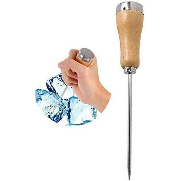 Stainless Steel Ice Pick Punch Kitchen Tool with Safety Wooden Handle for Kitchen, Bar