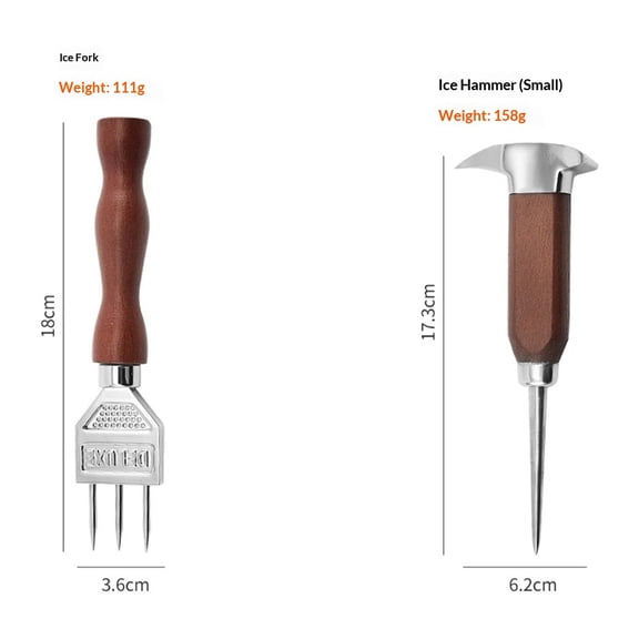 Stainless Steel Ice Pick Set,Ice Crusher Dual-action Ice Chisel with Wood Handle, Japanese Style Ice Chipperideal for Kitchen, Bars, Bartender2 Pick