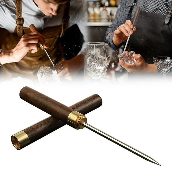 Stainless Steel Ice Pick with Sheath, Non-Slip Wooden Handle, Perfect for Bars, Kitchens, Waiters, Crushing Ice