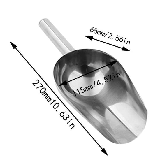 Stainless Steel Ice Scoop 16 Oz Round Bottom Bar Ice Flour Metal Utility Scoop with Finger Groove Handle for Multi-Purpose Use (27CM)