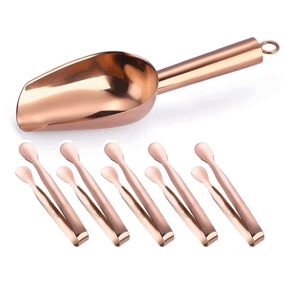 Stainless Steel Ice Scoop & Tongs Set | Heavy Duty Small Metal Shovel for Freezer, Candy, Coffee Beans, Sugar, Bar & Kitchen Use | Rust-Resistant, Easy Clean, 6-Piece Wedding Party Tool