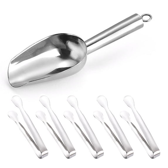 Stainless Steel Ice Scoop & Tongs Set | Heavy Duty Small Metal Shovel for Freezer, Candy, Coffee Beans, Sugar, Bar & Kitchen Use | Rust-Resistant, Easy Clean, 6-Piece Wedding Party Tool