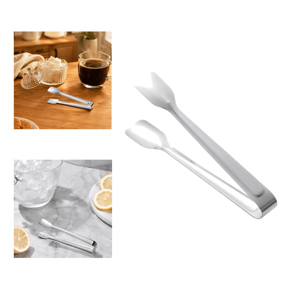 Stainless Steel Ice Tongs with Silicone Tips - Secure Grip for Handling Ice Cubes, Versatile Kitchen Tool for Bartending Short