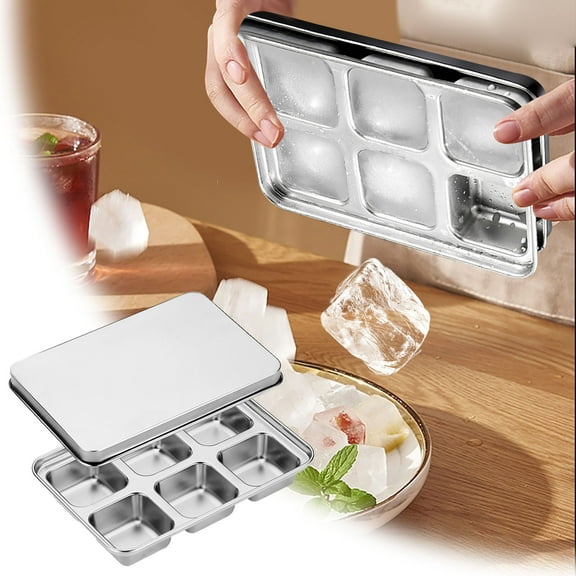 Stainless Steel Ice Trays with Lid - Easy Release Metal Molds for Great Ice Cubes and Drinks - Silver