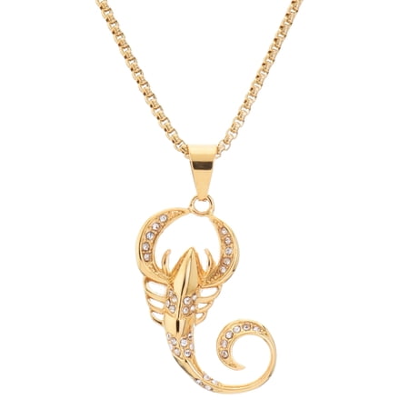 Stainless Steel Iced CZ Scorpion Pendant, 24 inch Box Chain Necklace SCP 5012 G