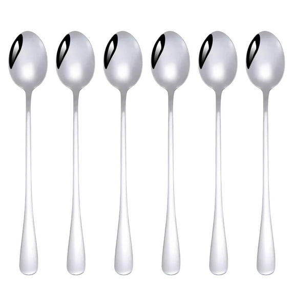 Stainless Steel Iced Teaspoon Set - Long Handle Design, for Mixing Coffee Cold Drinks, Set of 6